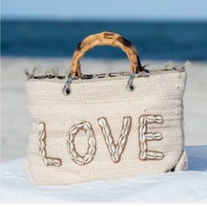 Beach Queen 16”x21” Large Cotton Woven Beach Bag, Lined, Zipper Natural Shells